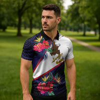 American Samoa Flag Day Since 1900 Zipper Polo Shirt Samoa Muamua Le Atua Tropical Flowers - Polynesian Pride