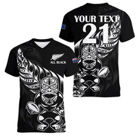 (Custom Text And Number) New Zealand All Black Rugby Women V Neck T Shirt LT9 - Polynesian Pride