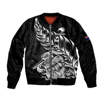 New Zealand Kiwi Rugby Sleeve Zip Bomber Jacket LT9 Unisex Black - Polynesian Pride