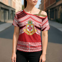 Personalised Kolisi Tonga College Atele Cross Shoulder Shirt Polynesian Ngatu Tribal - Polynesian Pride