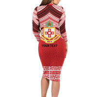 Personalised Kolisi Tonga College Atele Family Matching Long Sleeve Bodycon Dress and Hawaiian Shirt Polynesian Ngatu Tribal