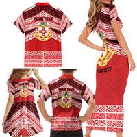 Personalised Kolisi Tonga College Atele Family Matching Short Sleeve Bodycon Dress and Hawaiian Shirt Polynesian Ngatu Tribal