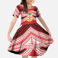 Personalised Kolisi Tonga College Atele Kid Short Sleeve Dress Polynesian Ngatu Tribal