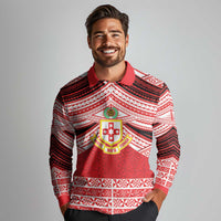 Personalised Kolisi Tonga College Atele Long Sleeve Polo Shirt Polynesian Ngatu Tribal