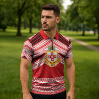 Personalised Kolisi Tonga College Atele Zipper Polo Shirt Polynesian Ngatu Tribal - Polynesian Pride