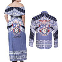 Personalised Tonga Apifoou College Couples Matching Off Shoulder Maxi Dress and Long Sleeve Button Shirt Polynesian Ngatu Tribal