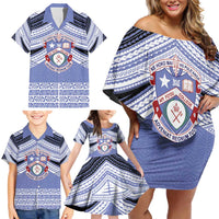 Personalised Tonga Apifoou College Family Matching Off Shoulder Short Dress and Hawaiian Shirt Polynesian Ngatu Tribal