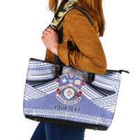 Personalised Tonga Apifoou College Leather Tote Bag Polynesian Ngatu Tribal