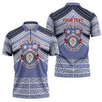 Personalised Tonga Apifoou College Zipper Polo Shirt Polynesian Ngatu Tribal - Polynesian Pride