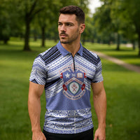 Personalised Tonga Apifoou College Zipper Polo Shirt Polynesian Ngatu Tribal - Polynesian Pride