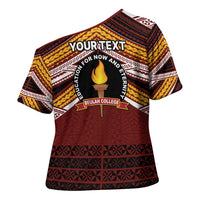 Personalised Tonga Beulah College Cross Shoulder Shirt Polynesian Ngatu Tribal - Polynesian Pride