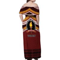 Personalised Tonga Beulah College Family Matching Off Shoulder Maxi Dress and Hawaiian Shirt Polynesian Ngatu Tribal