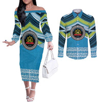 Personalised Tonga Lavengamalie College Couples Matching Off The Shoulder Long Sleeve Dress and Long Sleeve Button Shirt Polynesian Ngatu Tribal