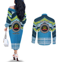 Personalised Tonga Lavengamalie College Couples Matching Off The Shoulder Long Sleeve Dress and Long Sleeve Button Shirt Polynesian Ngatu Tribal