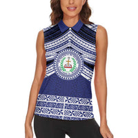 Personalised Tonga Sia'atoutai Theological College Women Sleeveless Polo Shirt Polynesian Ngatu Tribal