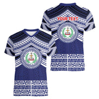 Personalised Tonga Sia'atoutai Theological College Women V-Neck T-Shirt Polynesian Ngatu Tribal