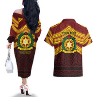 Personalised Tonga Vava'u High School Couples Matching Off The Shoulder Long Sleeve Dress and Hawaiian Shirt Polynesian Ngatu Tribal