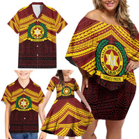 Personalised Tonga Vava'u High School Family Matching Off Shoulder Short Dress and Hawaiian Shirt Polynesian Ngatu Tribal