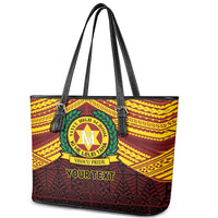 Personalised Tonga Vava'u High School Leather Tote Bag Polynesian Ngatu Tribal