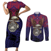 American Samoa Brave Eagle Personalized Couples Matching Short Sleeve Bodycon Dress and Long Sleeve Button Shirt National Flag Color