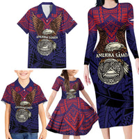 American Samoa Brave Eagle Personalized Family Matching Long Sleeve Bodycon Dress and Hawaiian Shirt National Flag Color