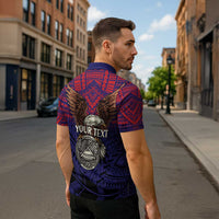 American Samoa Brave Eagle Personalized Zipper Polo Shirt National Flag Color - Polynesian Pride