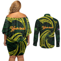 American Samoa Manua Cession Day Personalized Couples Matching Off Shoulder Short Dress and Long Sleeve Button Shirt Polynesian Wave Style