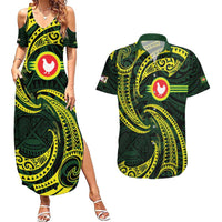 American Samoa Manua Cession Day Personalized Couples Matching Summer Maxi Dress and Hawaiian Shirt Polynesian Wave Style