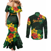 American Samoa Manu'atele Personalized Couples Matching Mermaid Dress and Long Sleeve Button Shirt Manua Island Hibiscus Flowers