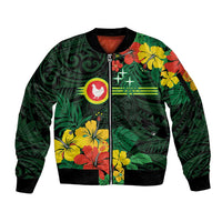 American Samoa Manu'atele Personalized Sleeve Zip Bomber Jacket Manua Island Hibiscus Flowers
