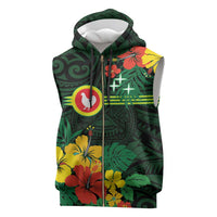 American Samoa Manu'atele Personalized Sleeveless Zip Hoodie Manua Island Hibiscus Flowers LT9 Green - Polynesian Pride
