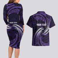 Manua Segaula American Samoa High School Personalized Couples Matching Long Sleeve Bodycon Dress and Hawaiian Shirt Polynesian Wave Style