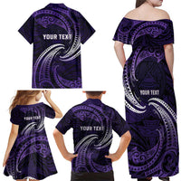 Manua Segaula American Samoa High School Personalized Family Matching Off Shoulder Maxi Dress and Hawaiian Shirt Polynesian Wave Style