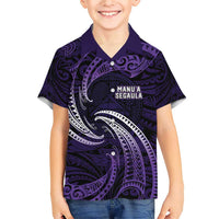 Manua Segaula American Samoa High School Personalized Family Matching Short Sleeve Bodycon Dress and Hawaiian Shirt Polynesian Wave Style