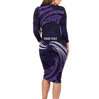 Manua Segaula American Samoa High School Personalized Long Sleeve Bodycon Dress Polynesian Wave Style