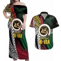 Ni-Van Vanuatu 45th Yumi Yumi Yumi Couples Matching Off Shoulder Maxi Dress and Hawaiian Shirt Vanuatuan Boar Tusk Polynesian Pattern