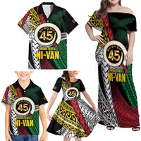 Ni-Van Vanuatu 45th Yumi Yumi Yumi Family Matching Off Shoulder Maxi Dress and Hawaiian Shirt Vanuatuan Boar Tusk Polynesian Pattern
