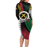 Ni-Van Vanuatu 45th Yumi Yumi Yumi Long Sleeve Bodycon Dress Vanuatuan Boar Tusk Polynesian Pattern