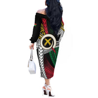 Ni-Van Vanuatu 45th Yumi Yumi Yumi Off The Shoulder Long Sleeve Dress Vanuatuan Boar Tusk Polynesian Pattern