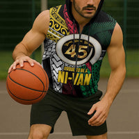 Ni-Van Vanuatu 45th Yumi Yumi Yumi Sleeveless Zip Hoodie Vanuatuan Boar Tusk Polynesian Pattern - Polynesian Pride
