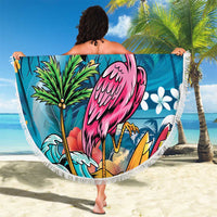 Hawaiian Flamingo Hibiscus Personalised Beach Blanket Blue Summer Tropical Flowers - Polynesian Pride