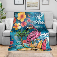 Hawaiian Flamingo Hibiscus Personalised Blanket Blue Summer Tropical Flowers - Polynesian Pride