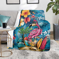 Hawaiian Flamingo Hibiscus Personalised Blanket Blue Summer Tropical Flowers - Polynesian Pride