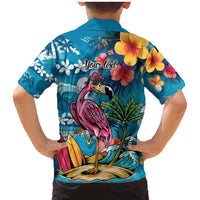 Hawaiian Flamingo Hibiscus Personalised Family Matching Mermaid Dress and Hawaiian Shirt Blue Summer Tropical Flowers - Polynesian Pride