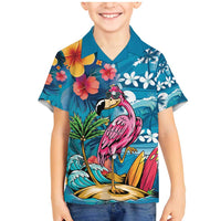 Hawaiian Flamingo Hibiscus Personalised Family Matching Mermaid Dress and Hawaiian Shirt Blue Summer Tropical Flowers - Polynesian Pride