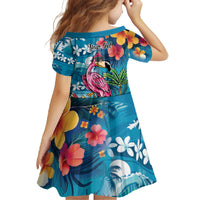 Hawaiian Flamingo Hibiscus Personalised Family Matching Off The Shoulder Long Sleeve Dress and Hawaiian Shirt Blue Summer Tropical Flowers - Polynesian Pride