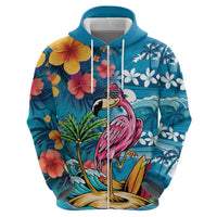 Hawaiian Flamingo Hibiscus Personalised Hoodie Blue Summer Tropical Flowers - Polynesian Pride