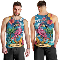 Hawaiian Flamingo Hibiscus Personalised Men Tank Top Blue Summer Tropical Flowers - Polynesian Pride