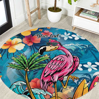 Hawaiian Flamingo Hibiscus Personalised Round Carpet Blue Summer Tropical Flowers - Polynesian Pride