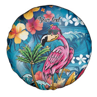 Hawaiian Flamingo Hibiscus Personalised Spare Tire Cover Blue Summer Tropical Flowers - Polynesian Pride